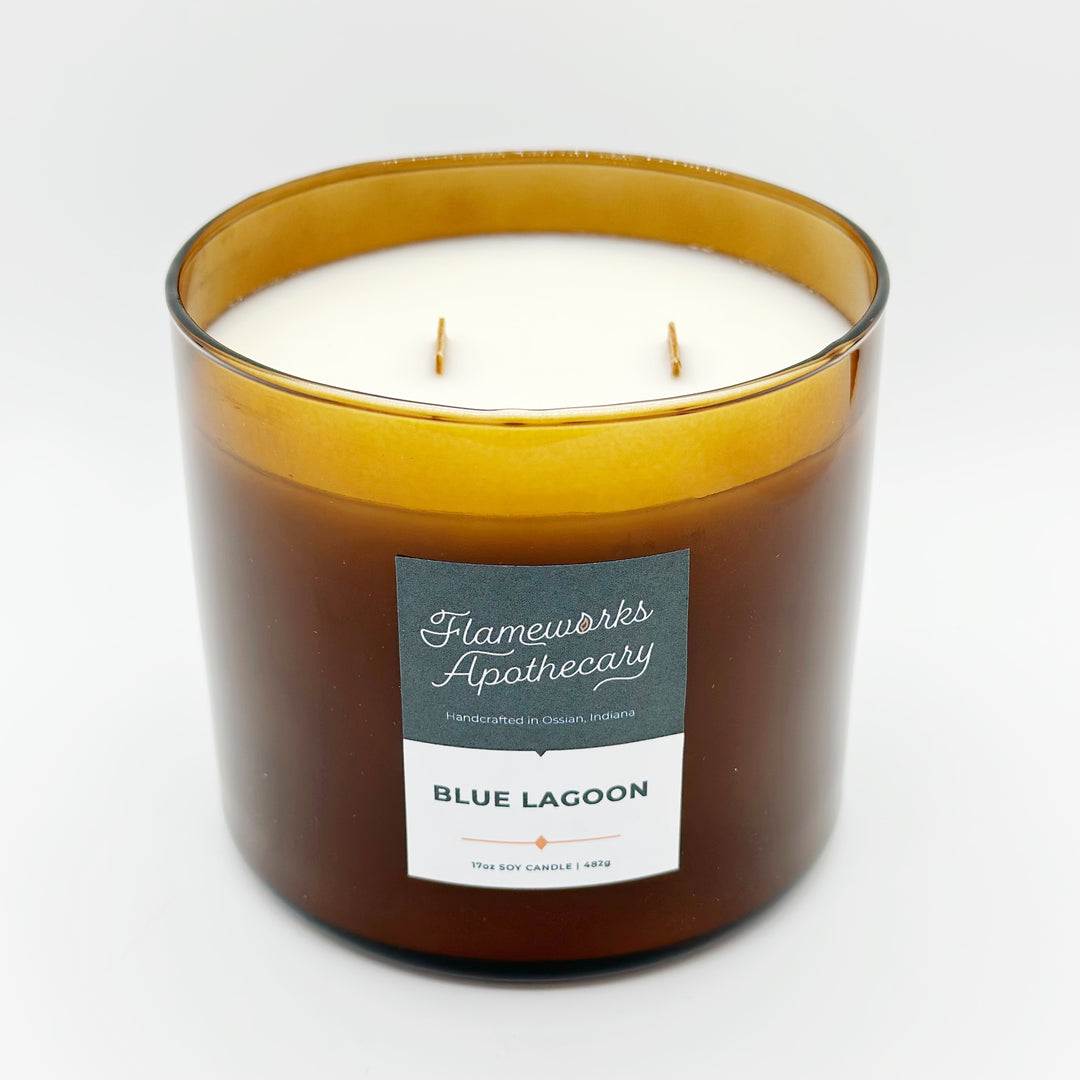 Blue Lagoon 17 oz Double Wick Amber Jar Candle