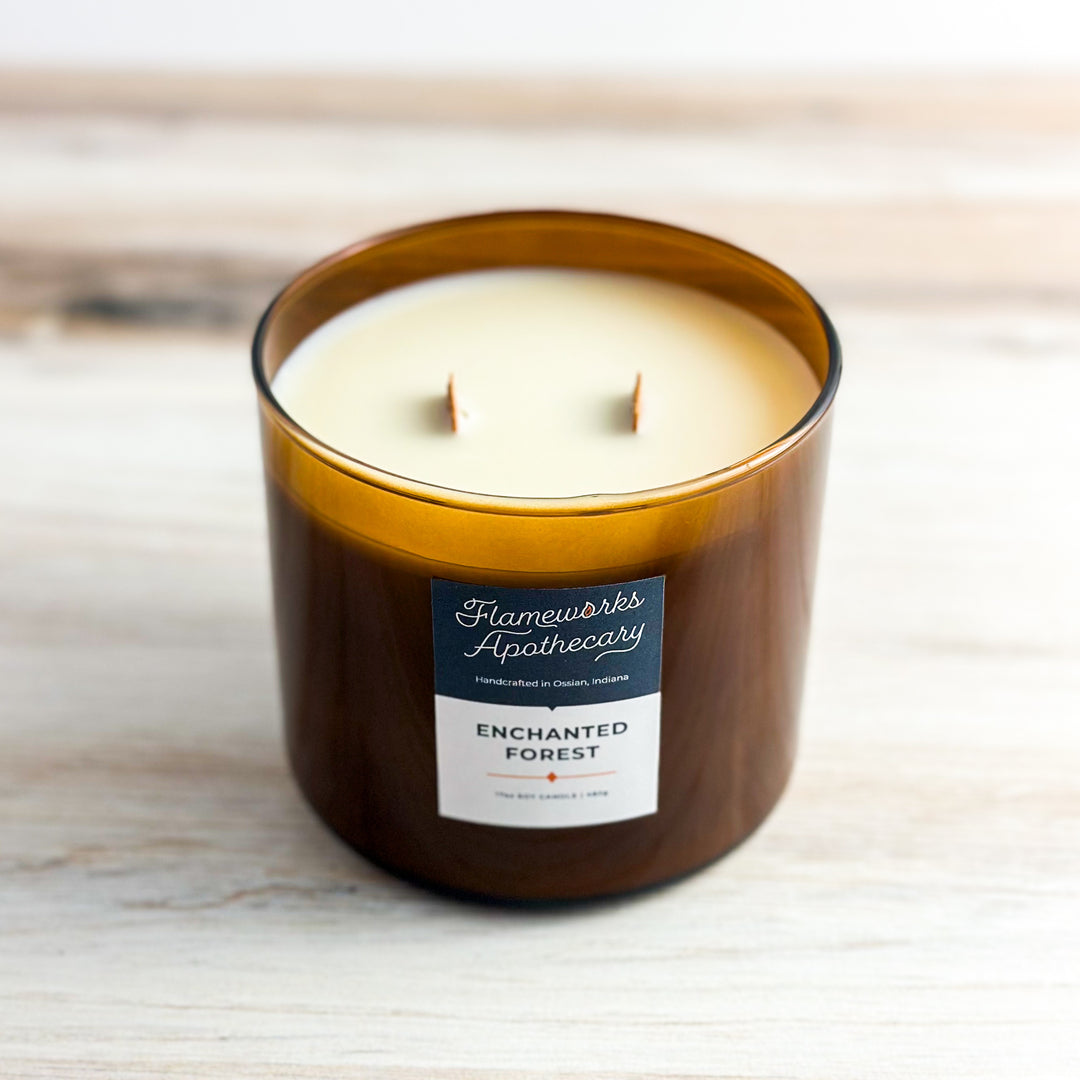 Enchanted Forest 17 oz Double Wick Amber Jar Candle