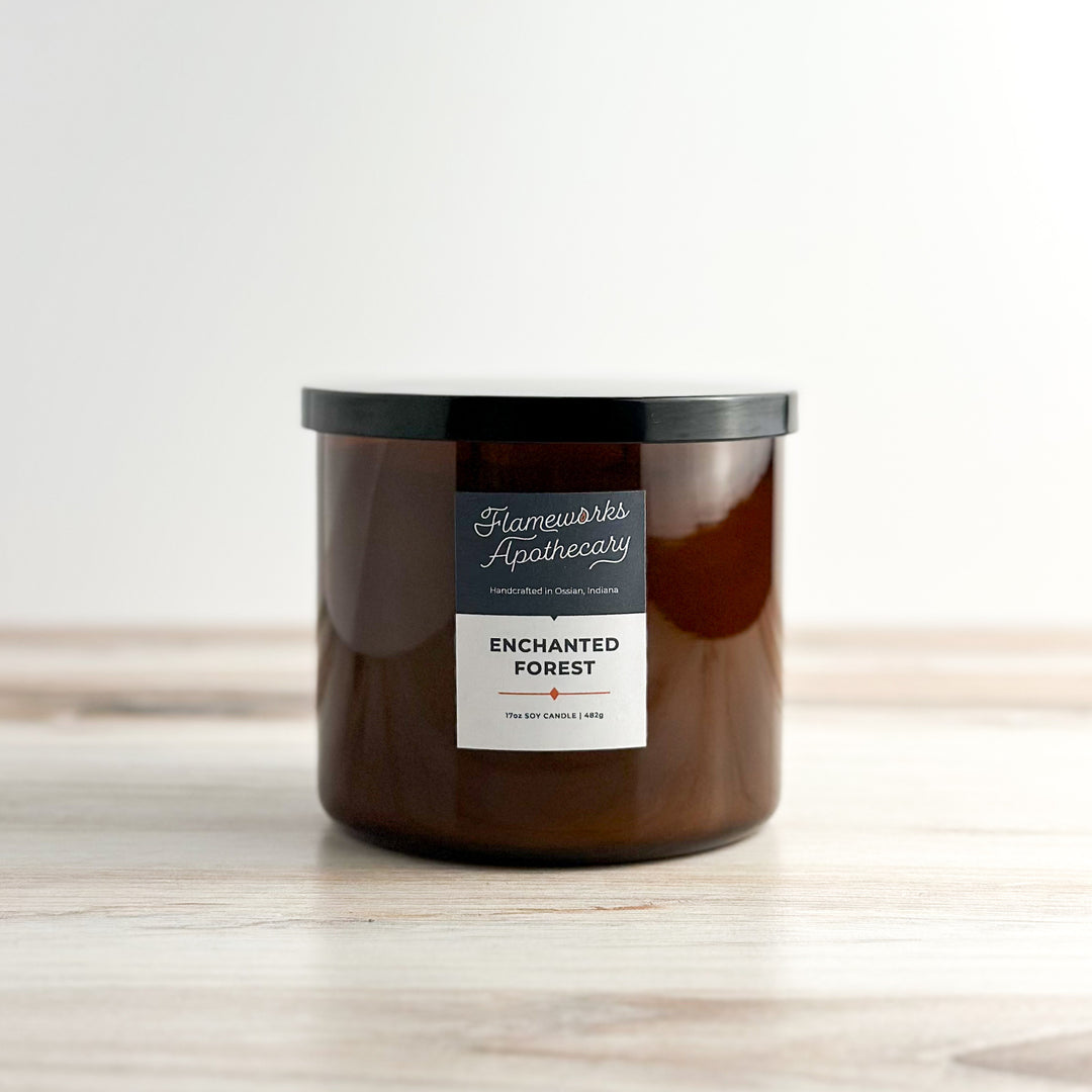 Enchanted Forest 17 oz Double Wick Amber Jar Candle