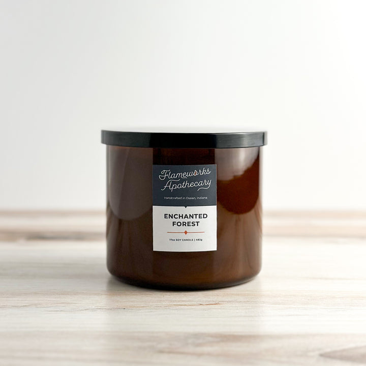 Enchanted Forest 17 oz Double Wick Amber Jar Candle