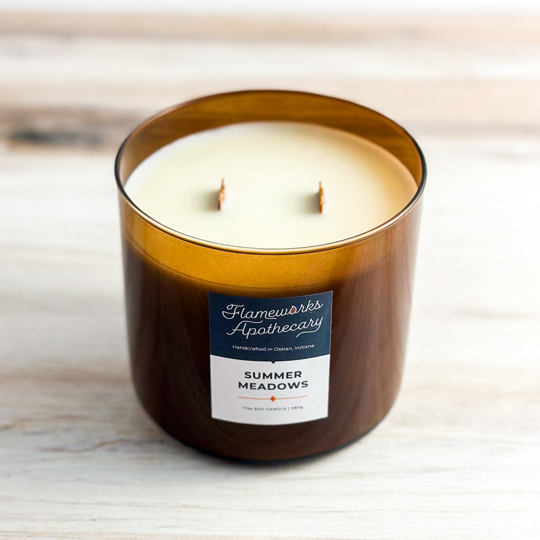 Summer Meadows 17 oz Double Wick Amber Jar Candle