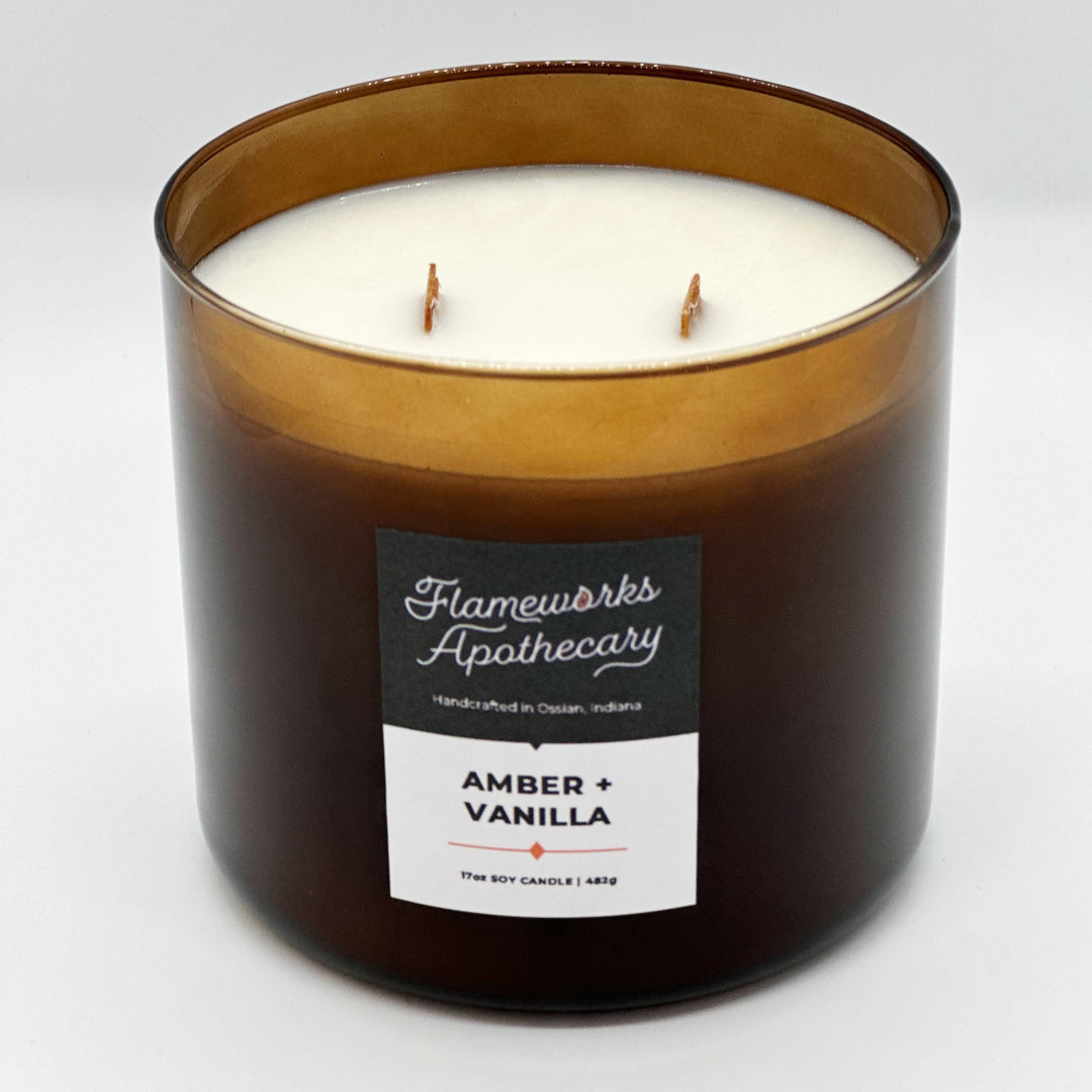 Amber + Vanilla 17 oz Double Wick Amber Jar Candle