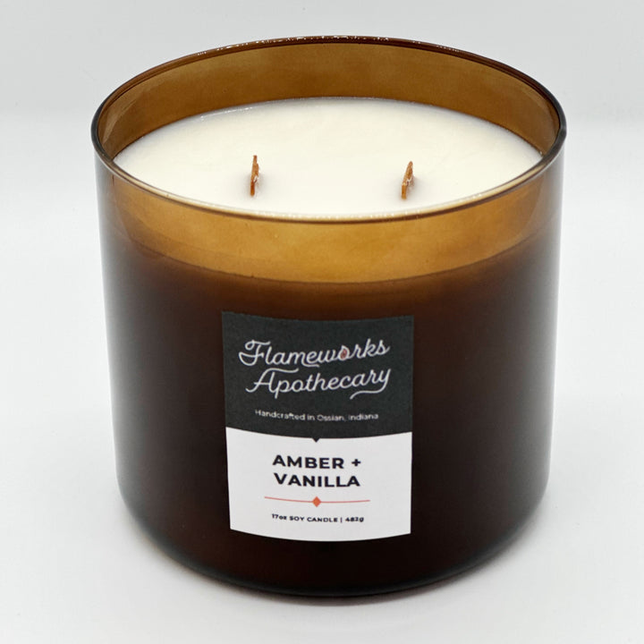 Amber + Vanilla 17 oz Double Wick Amber Jar Candle