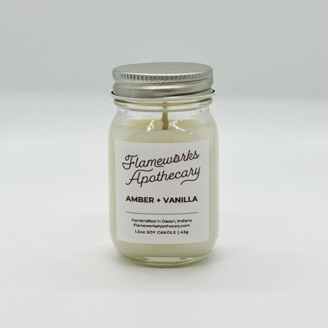 Amber + Vanilla 1.5 oz Mini Mason Jar Candle
