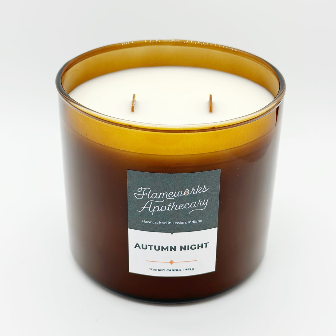 Autumn Night 17 oz Double Wick Amber Jar Candle