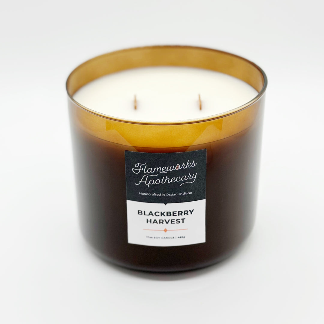 Blackberry Harvest 17 oz Double Wick Amber Jar Candle