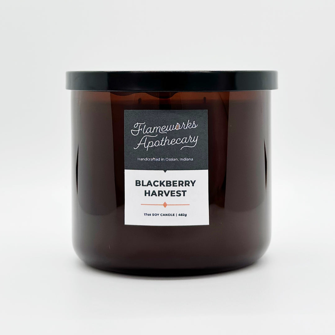 Blackberry Harvest 17 oz Double Wick Amber Jar Candle