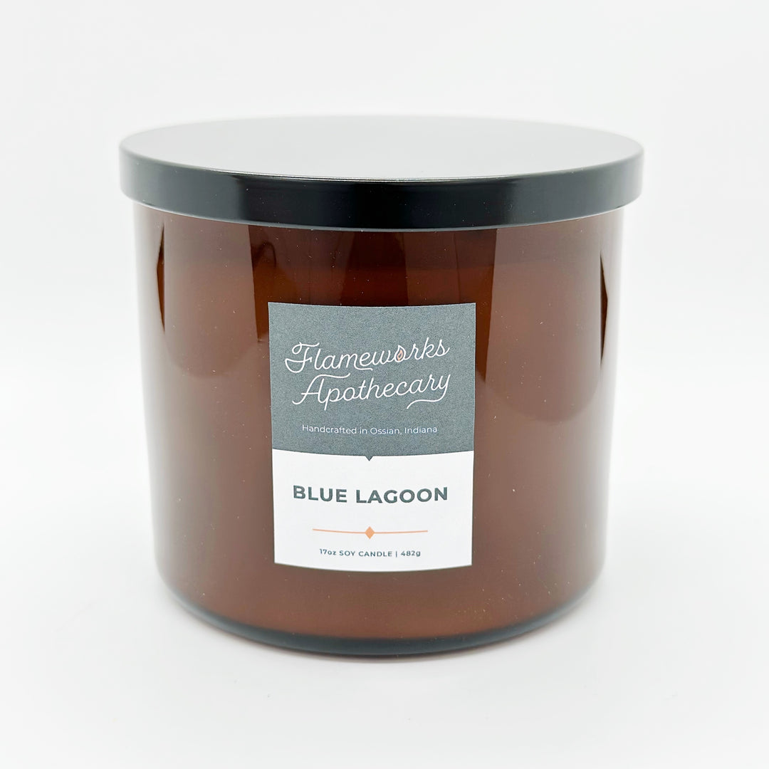 Blue Lagoon 17 oz Double Wick Amber Jar Candle