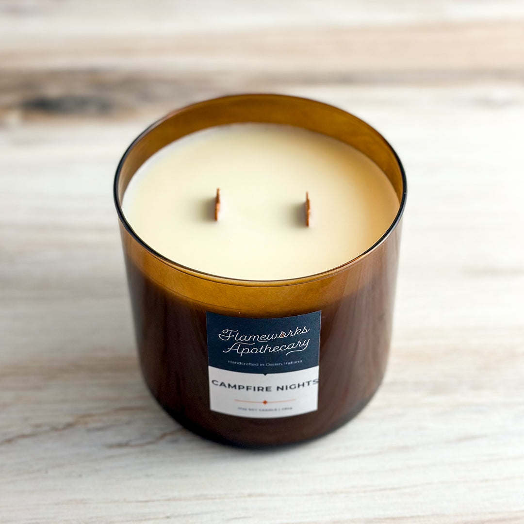 Campfire Nights 17 oz Double Wick Amber Jar Candle