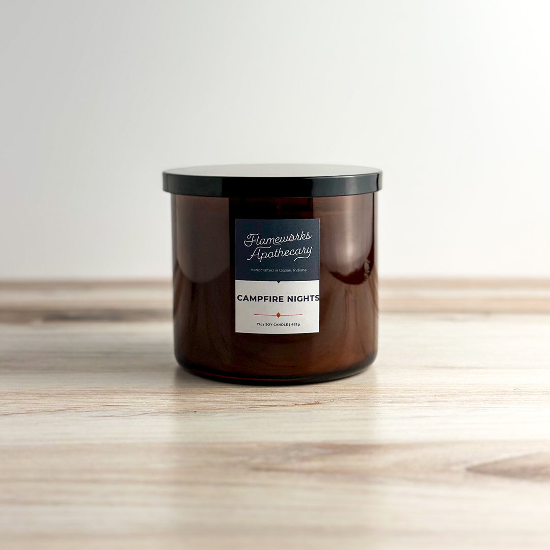 Campfire Nights 17 oz Double Wick Amber Jar Candle