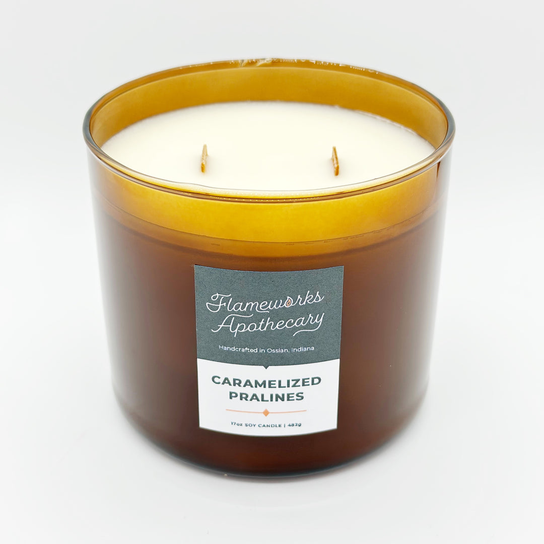 Caramelized Pralines 17 oz Double Wick Amber Jar Candle