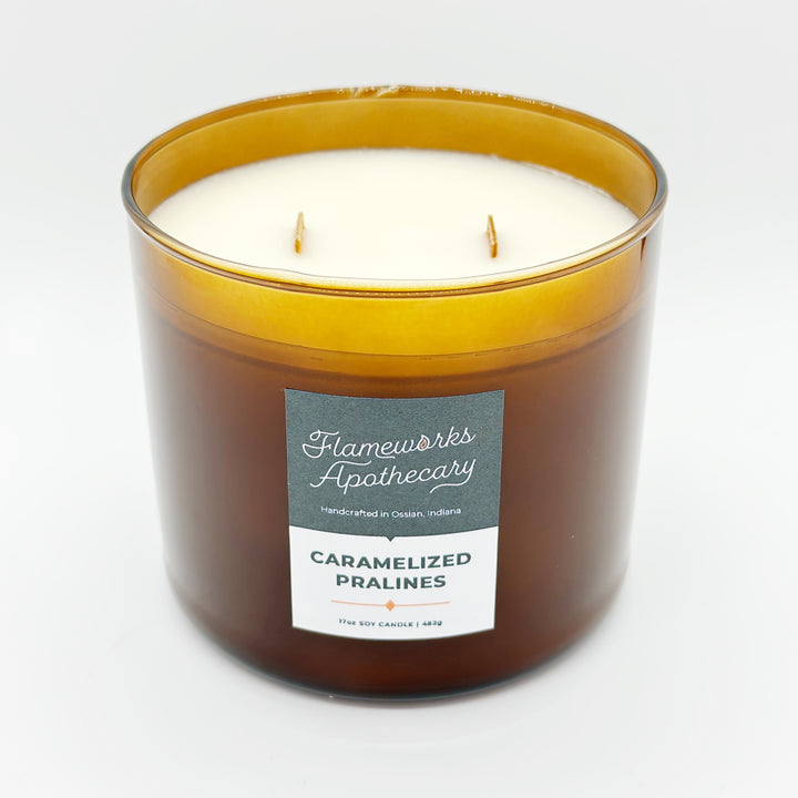 Caramelized Pralines 17 oz Double Wick Amber Jar Candle