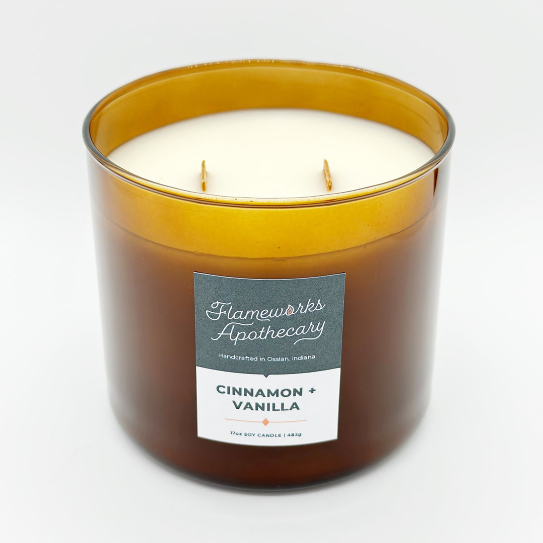 Cinnamon + Vanilla 17 oz Double Wick Amber Jar Candle