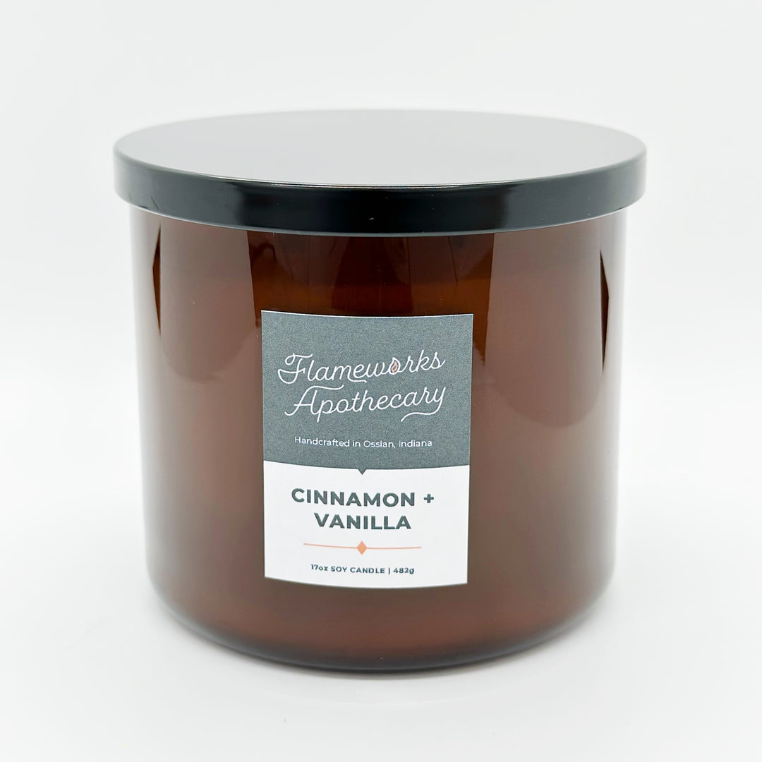Cinnamon + Vanilla 17 oz Double Wick Amber Jar Candle