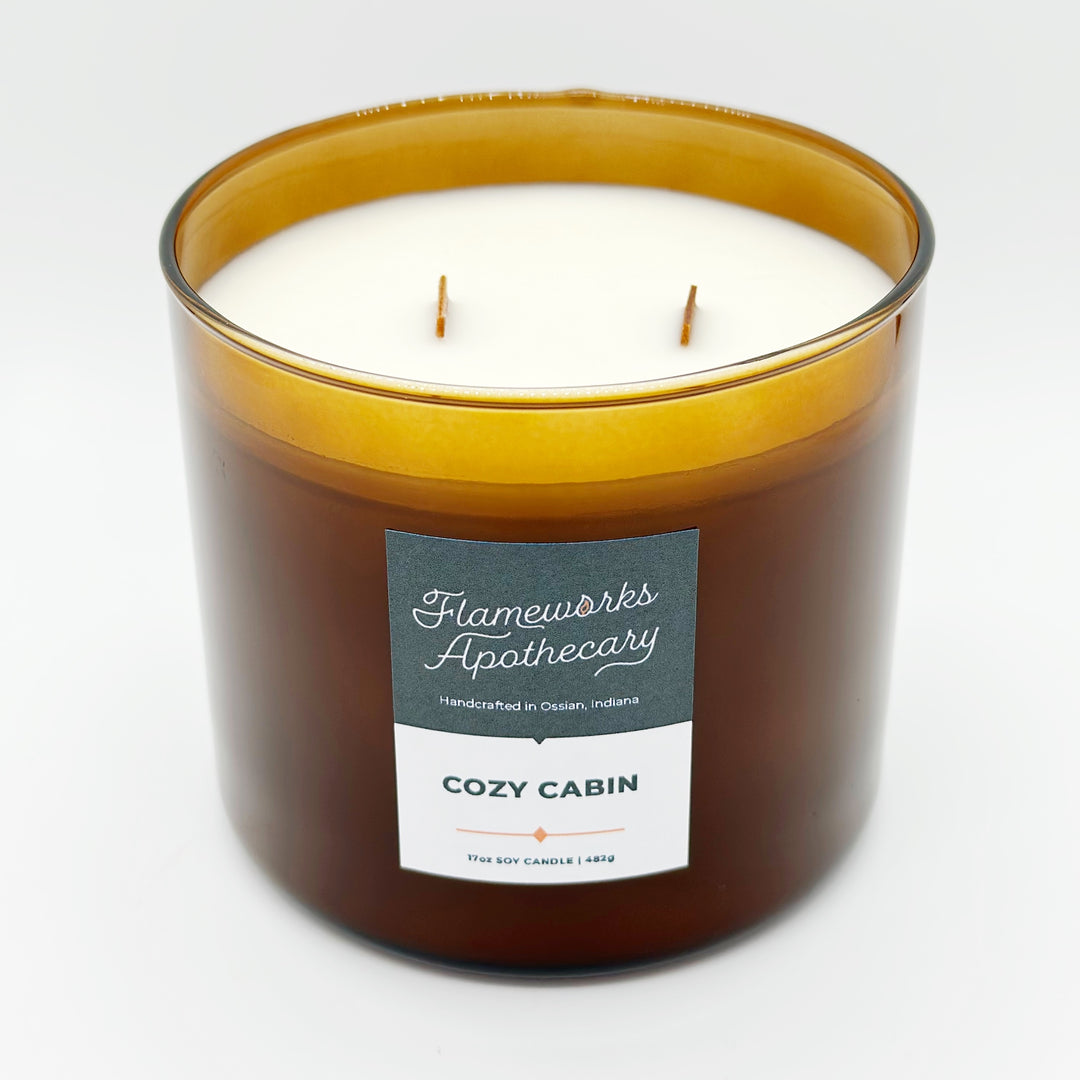 Cozy Cabin 17 oz Double Wick Amber Jar Candle
