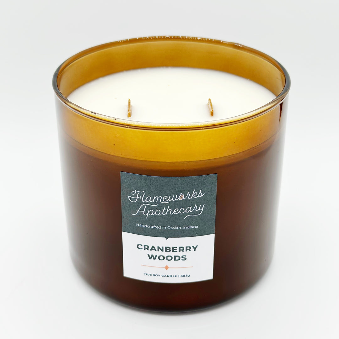 Cranberry Woods 17 oz Double Wick Amber Jar Candle