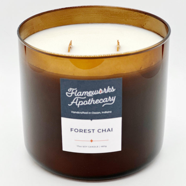 Forest Chai 17 oz Double Wick Amber Jar Candle