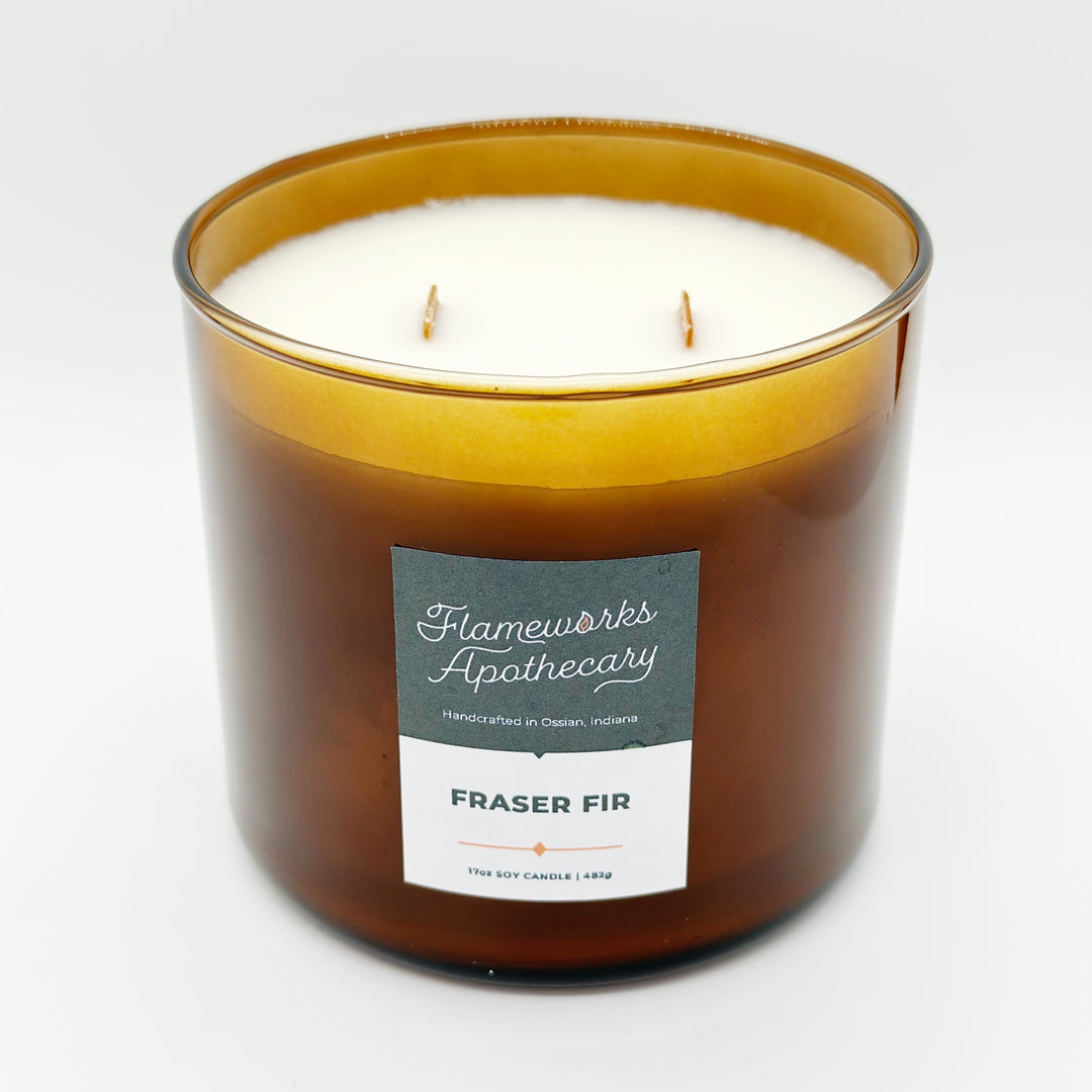 Fraser Fir 17 oz Double Wick Amber Jar Candle