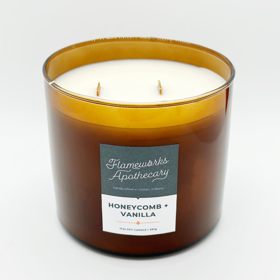 Honeycomb + Vanilla 17 oz Double Wick Amber Jar Candle