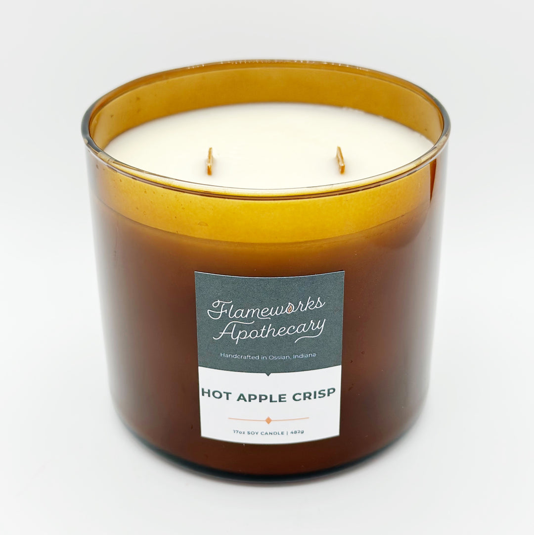 Hot Apple Crisp 17 oz Double Wick Amber Jar Candle