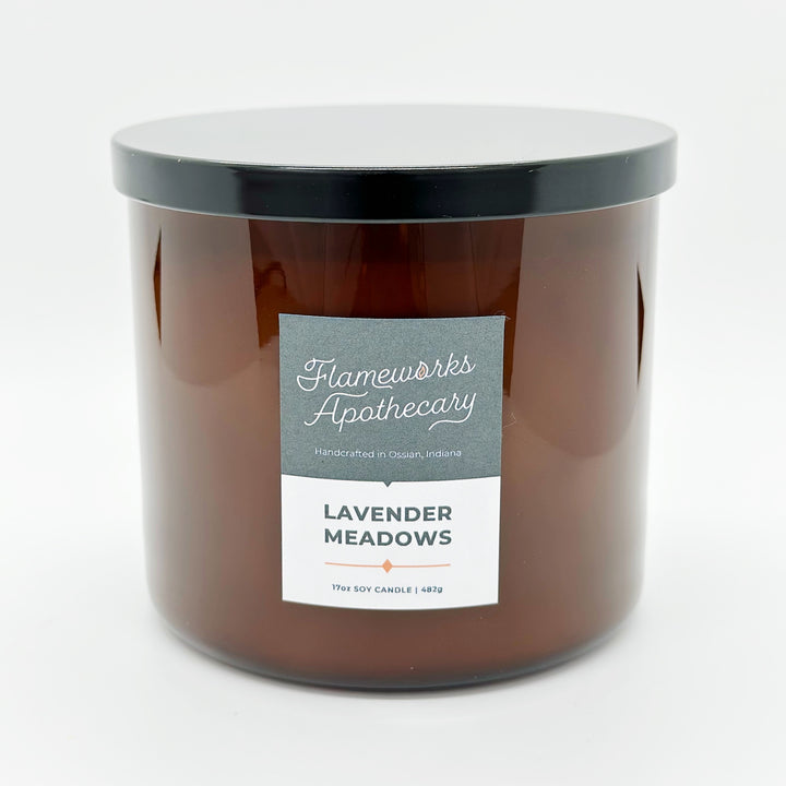 Lavender Meadows 17 oz Double Wick Amber Jar Candle