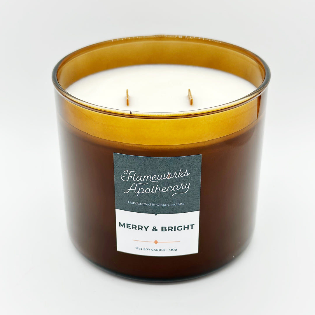 Merry & Bright 17 oz Double Wick Amber Jar Candle
