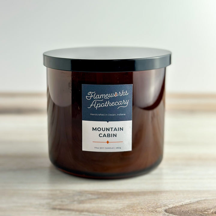 Mountain Cabin 17 oz Double Wick Amber Jar Candle