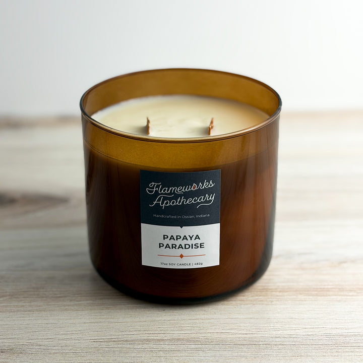 Papaya Paradise 17 oz Double Wick Amber Jar Candle