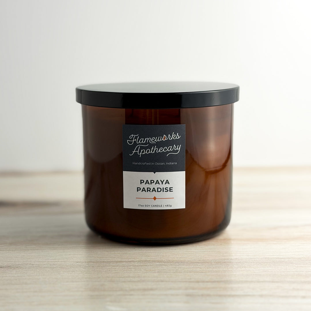 Papaya Paradise 17 oz Double Wick Amber Jar Candle