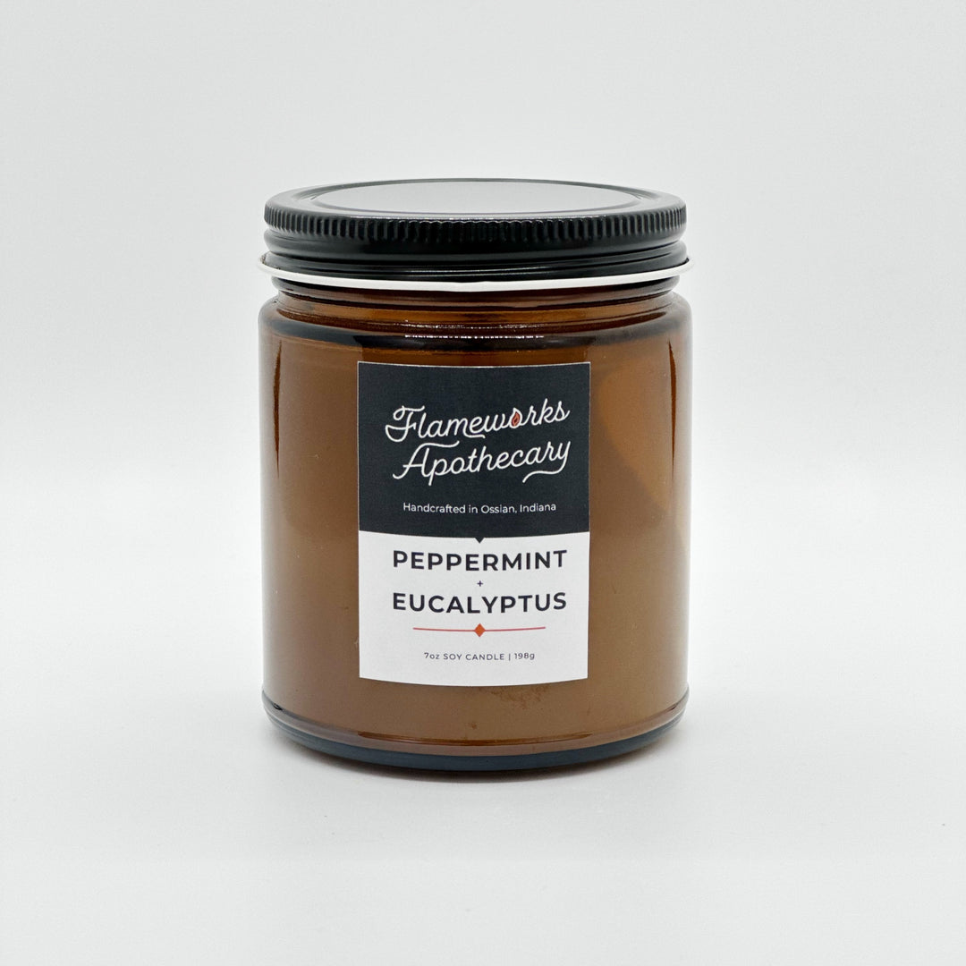 Peppermint + Eucalyptus 7 oz Amber Jar Candle