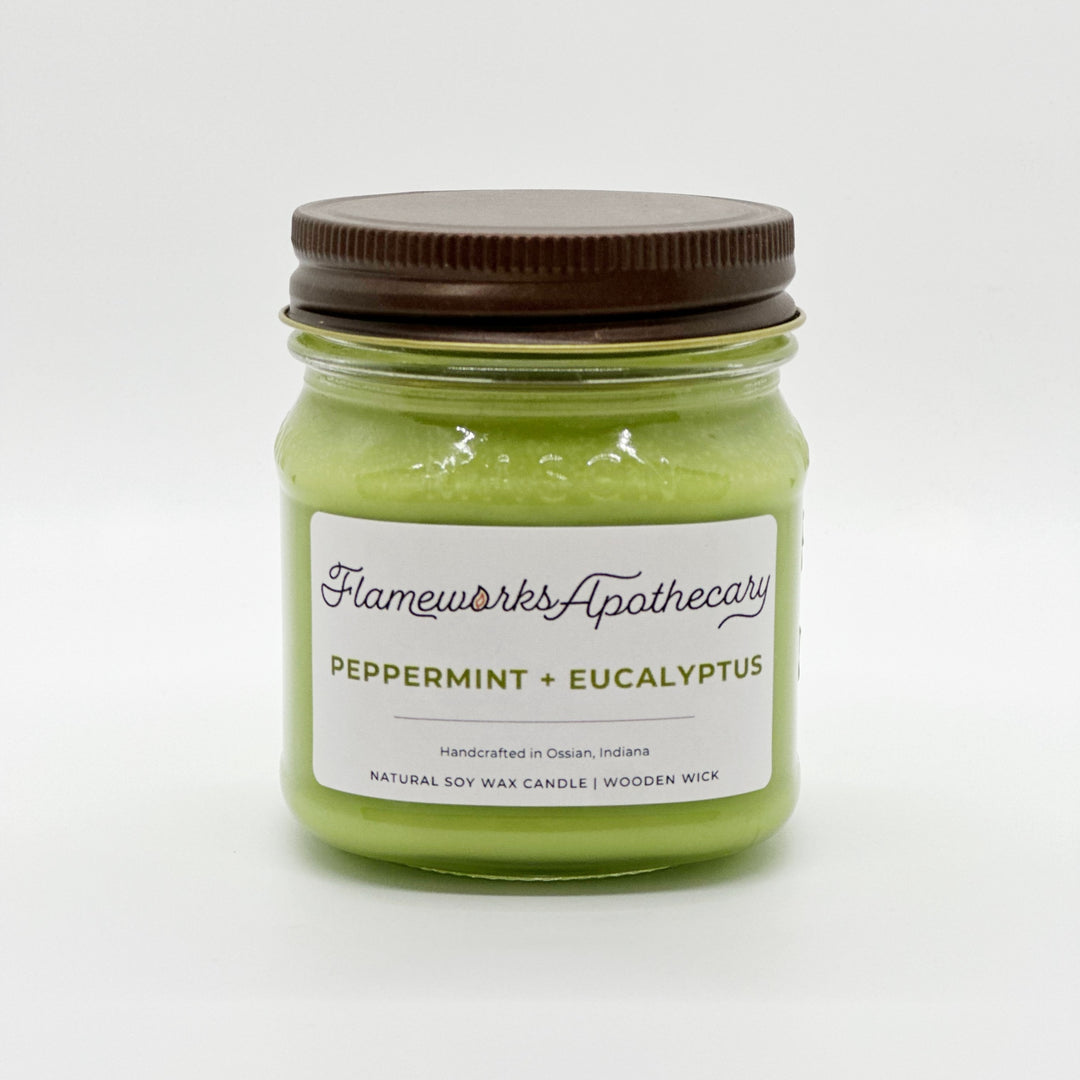 Peppermint + Eucalyptus 8 oz Mason Jar Candle