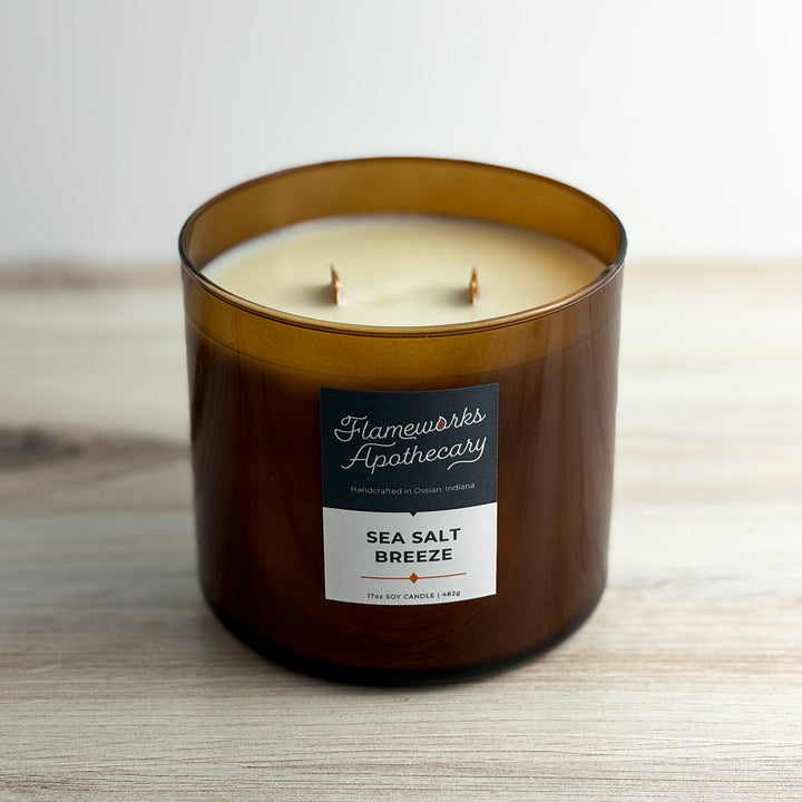 Sea Salt Breeze 17 oz Double Wick Amber Jar Candle