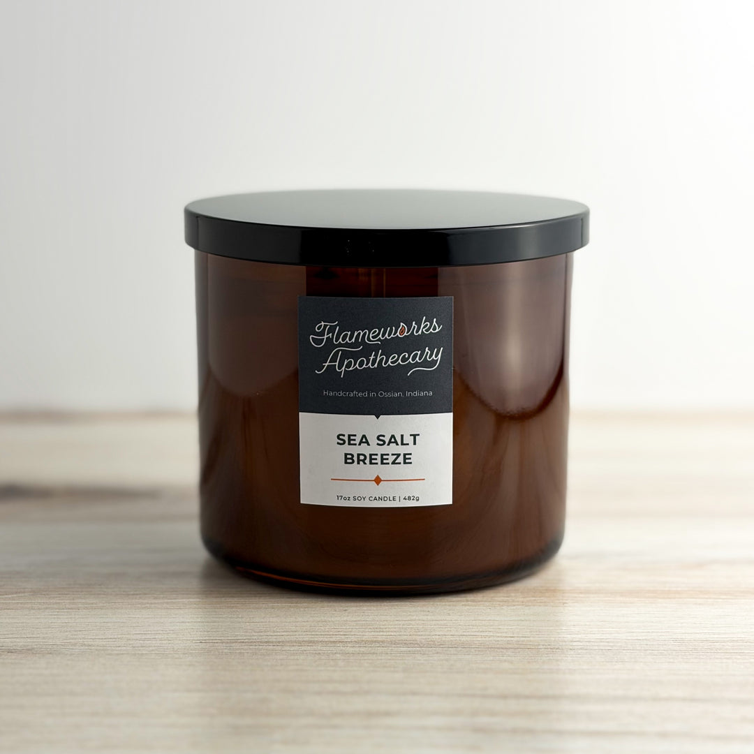Sea Salt Breeze 17 oz Double Wick Amber Jar Candle