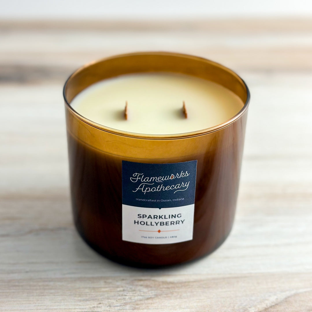 Sparkling Hollyberry 17 oz Double Wick Amber Jar Candle