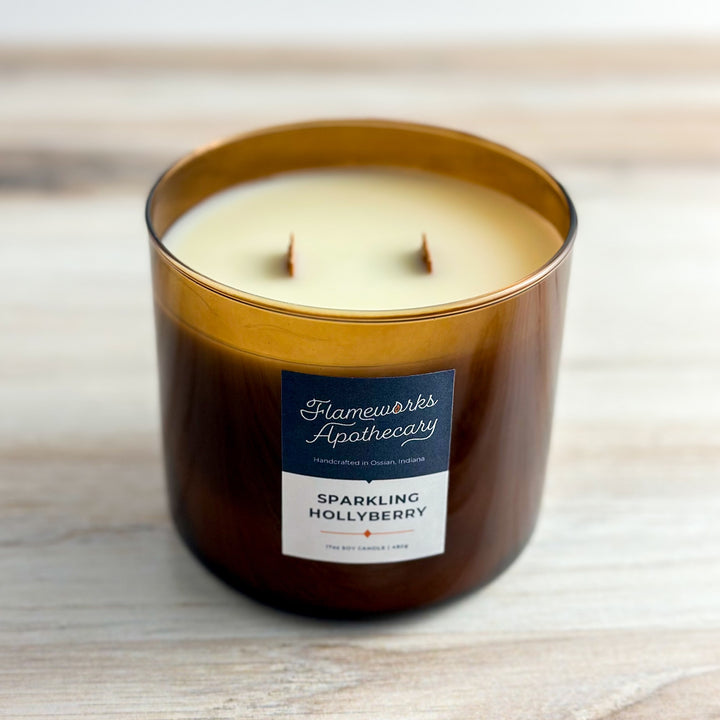 Sparkling Hollyberry 17 oz Double Wick Amber Jar Candle