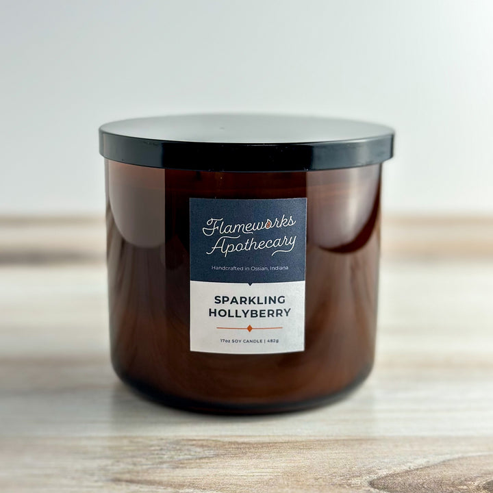 Sparkling Hollyberry 17 oz Double Wick Amber Jar Candle