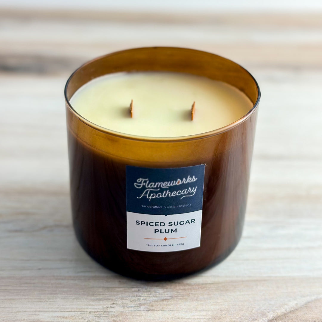 Spiced Sugar Plum 17 oz Double Wick Amber Jar Candle