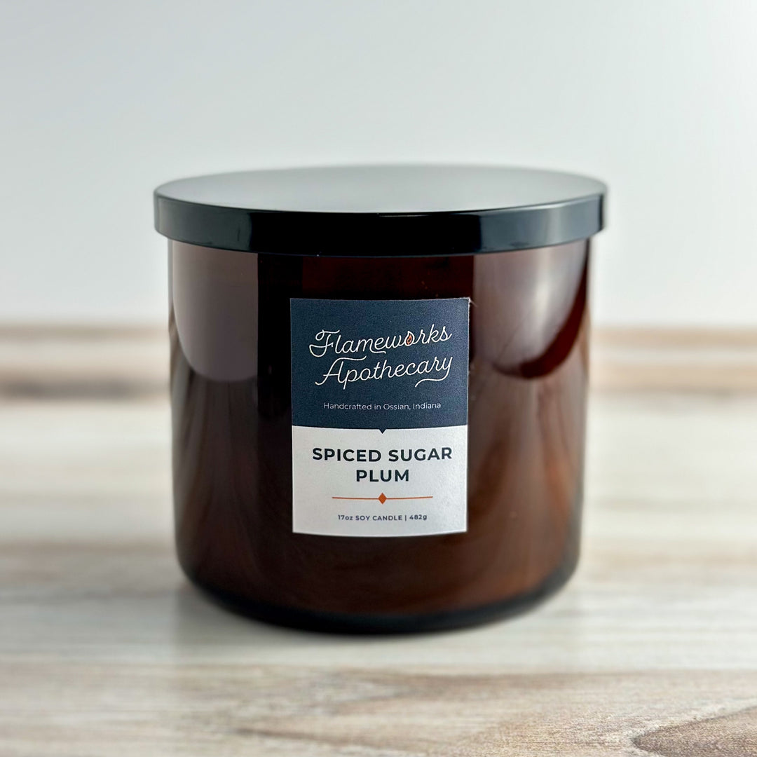 Spiced Sugar Plum 17 oz Double Wick Amber Jar Candle