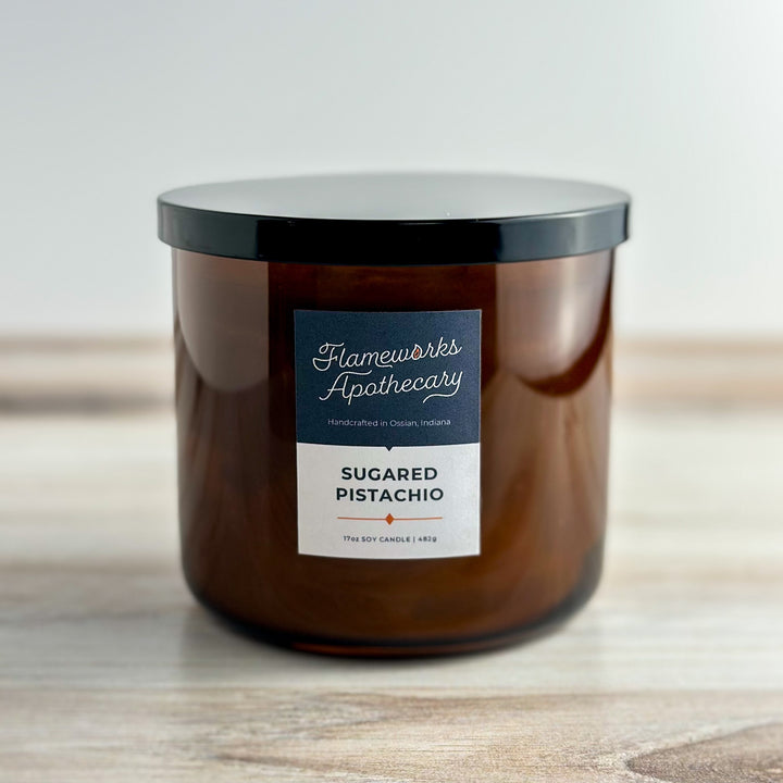 Sugared Pistachio 17 oz Double Wick Amber Jar Candle