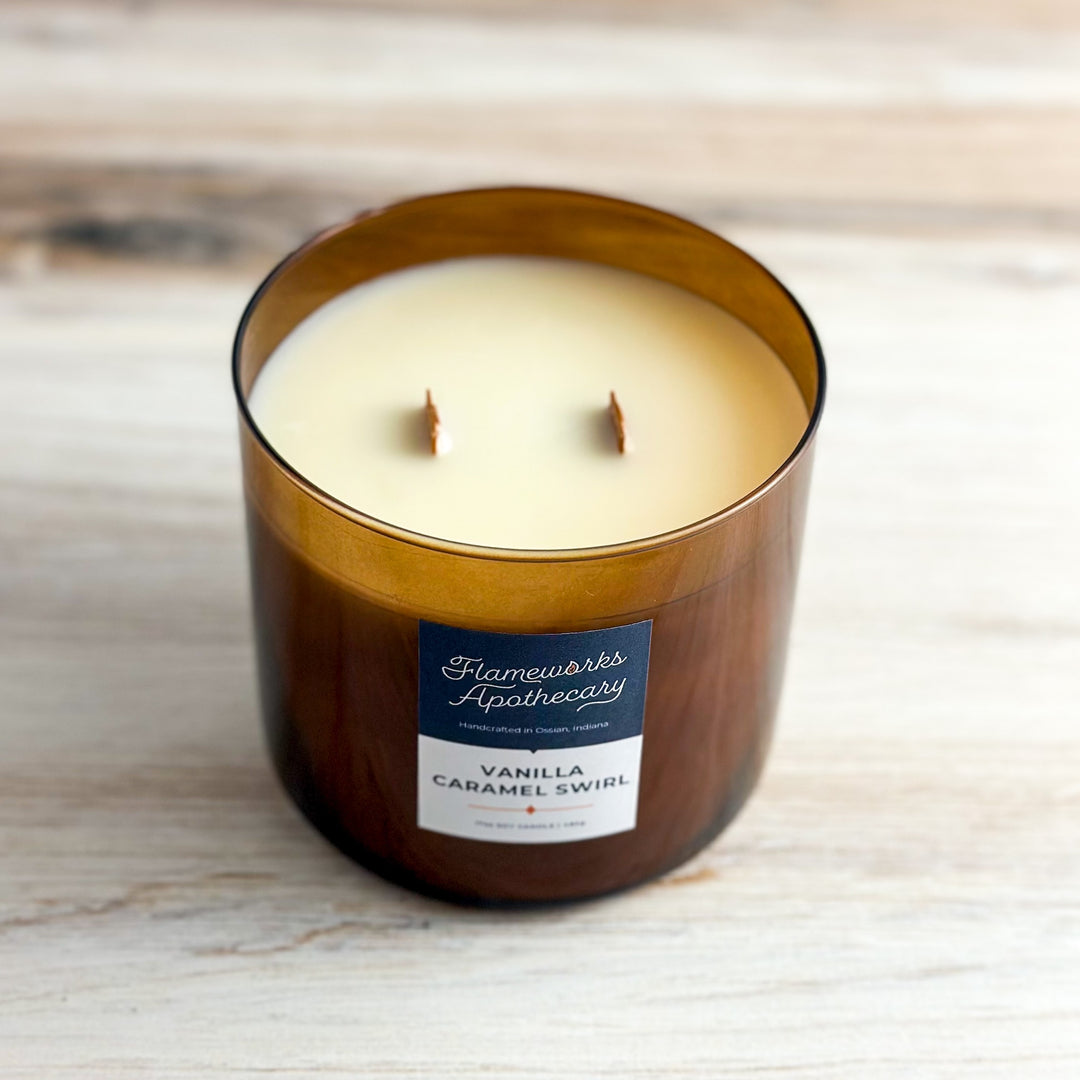 Vanilla Caramel Swirl 17 oz Double Wick Amber Jar Candle