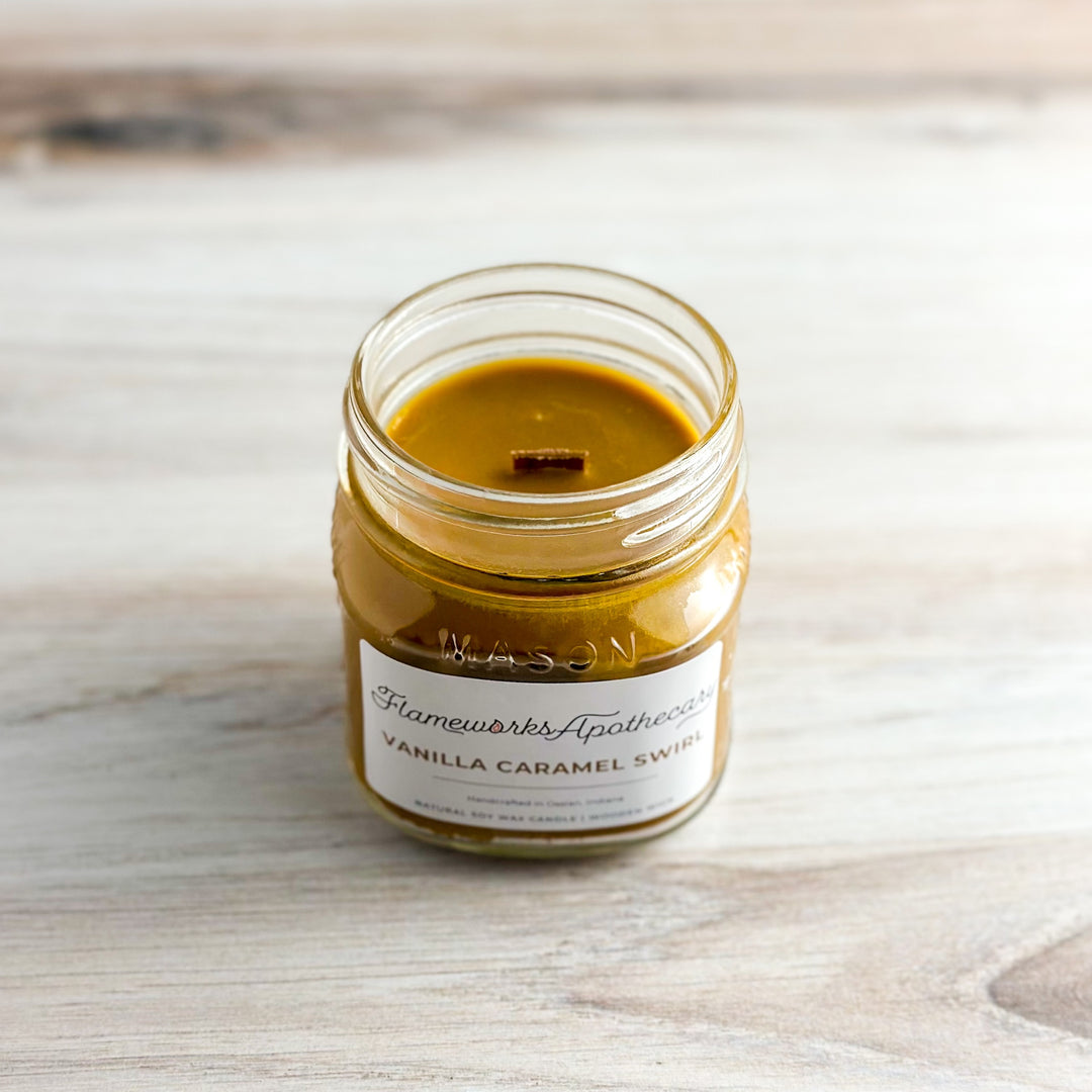 Vanilla Caramel Swirl 8 oz Mason Jar Candle