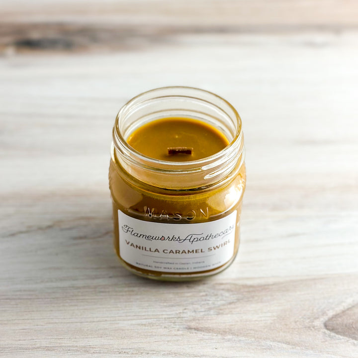 Vanilla Caramel Swirl 8 oz Mason Jar Candle