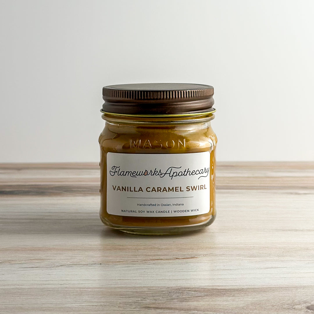 Vanilla Caramel Swirl 8 oz Mason Jar Candle