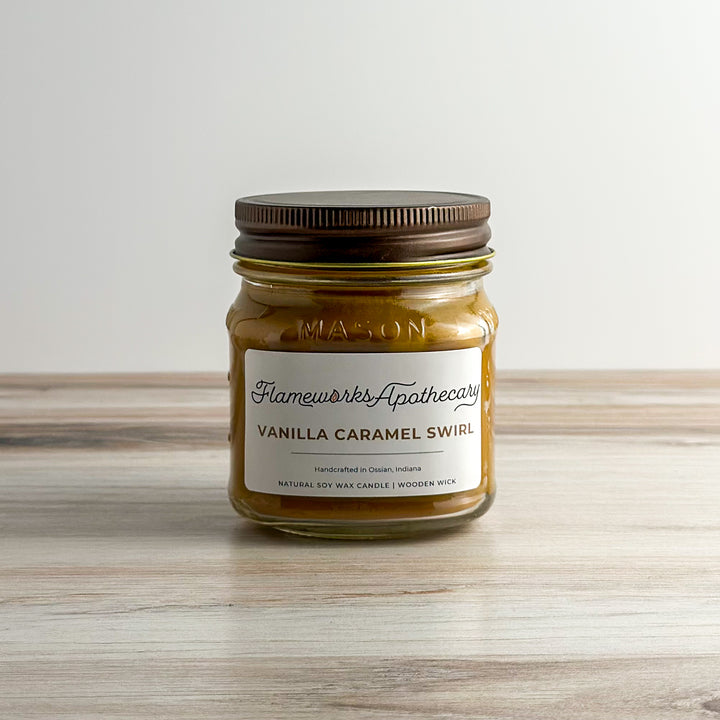 Vanilla Caramel Swirl 8 oz Mason Jar Candle