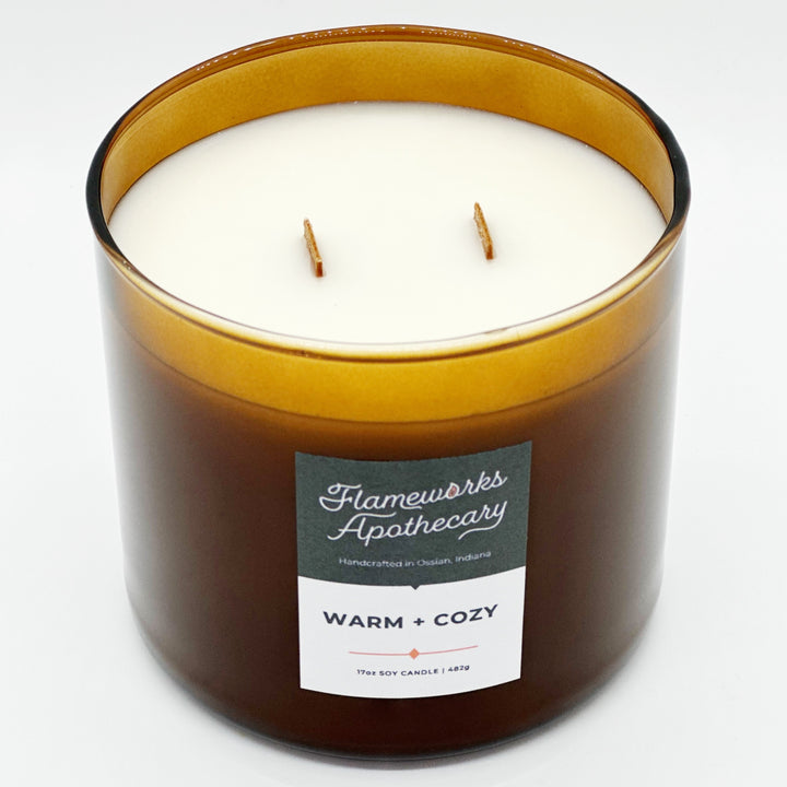 Warm + Cozy 17 oz Double Wick Amber Jar Candle