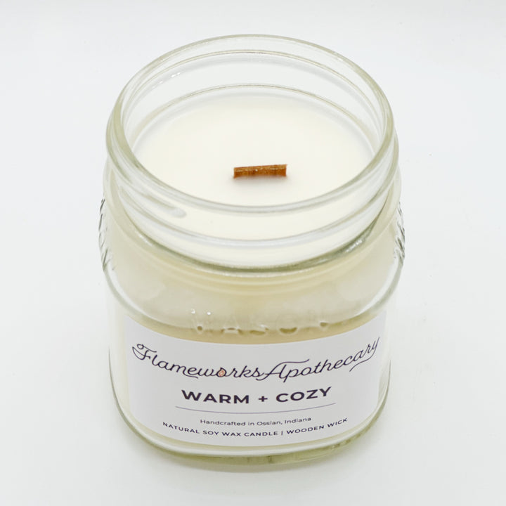 Warm + Cozy 8 oz Mason Jar Candle