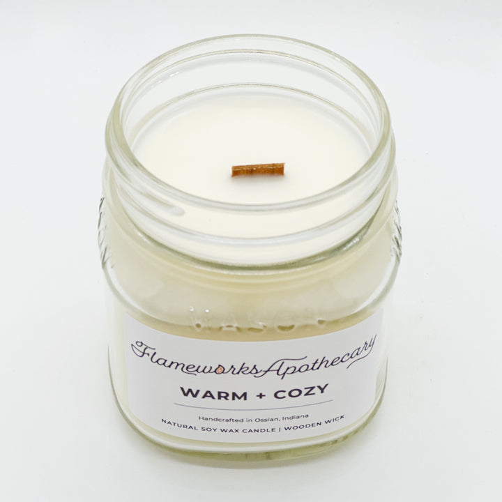 Warm + Cozy 8 oz Mason Jar Candle