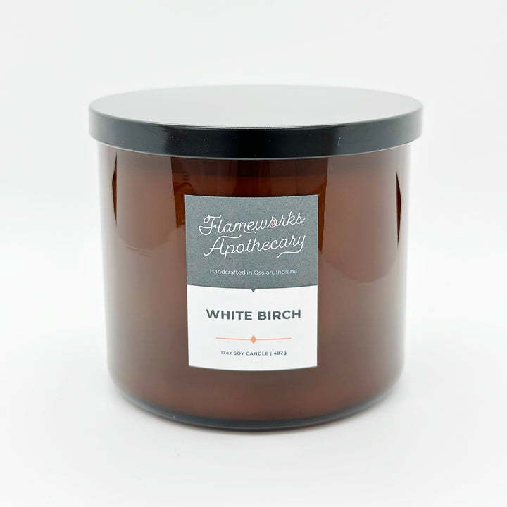 White Birch 17 oz Double Wick Amber Jar Candle